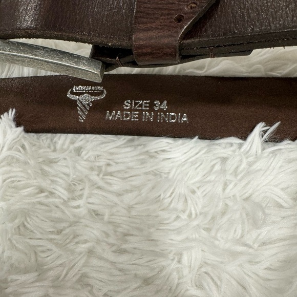 American Bison Size 34 Mens Brown Leather Belt silver Hardware - Picture 7 of 8